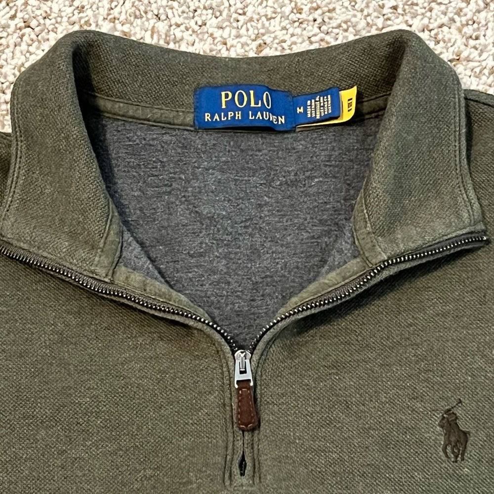 Polo Ralph Lauren Olive 1/4 Zip Mock Neck Double Knit Pullover Sweater - Picture 2 of 9